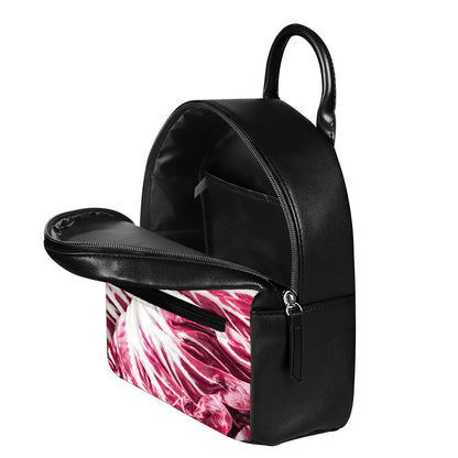 Red Cabbage Leaves Print Leather Backpack