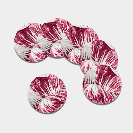 Red Cabbage Leaves Print Leather Coaster Set
