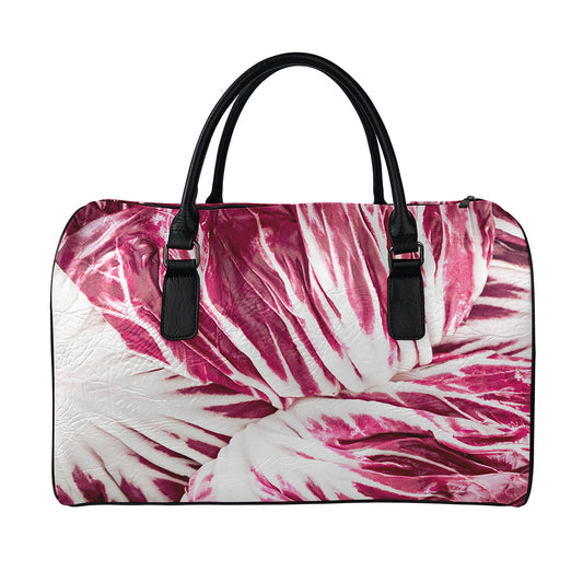 Red Cabbage Leaves Print Leather Duffle Bag
