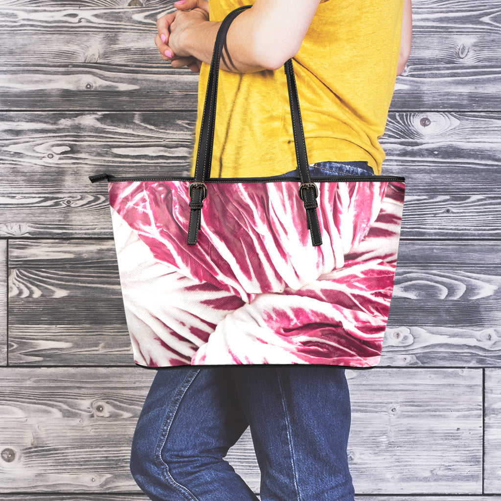 Red Cabbage Leaves Print Leather Tote Bag
