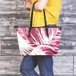Red Cabbage Leaves Print Leather Tote Bag