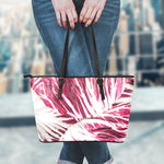Red Cabbage Leaves Print Leather Tote Bag