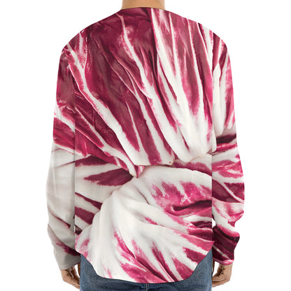 Red Cabbage Leaves Print Long Sleeve Baseball Jersey