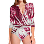 Red Cabbage Leaves Print Long Sleeve Swimsuit