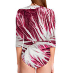 Red Cabbage Leaves Print Long Sleeve Swimsuit