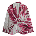 Red Cabbage Leaves Print Men's Cotton Blazer