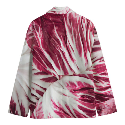 Red Cabbage Leaves Print Men's Cotton Blazer