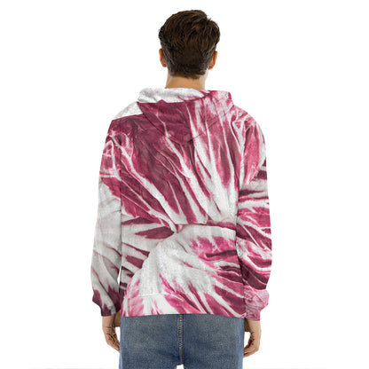 Red Cabbage Leaves Print Men's Velvet Pullover Hoodie
