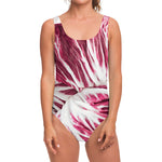 Red Cabbage Leaves Print One Piece Swimsuit