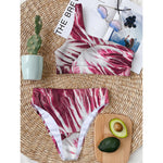 Red Cabbage Leaves Print One Shoulder Bikini Top