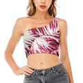 Red Cabbage Leaves Print One Shoulder Crop Top