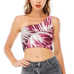 Red Cabbage Leaves Print One Shoulder Crop Top