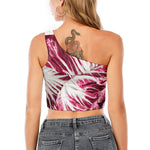 Red Cabbage Leaves Print One Shoulder Crop Top