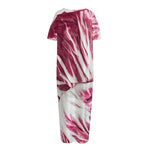 Red Cabbage Leaves Print Short Sleeve Long Nightdress