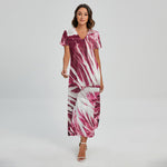 Red Cabbage Leaves Print Short Sleeve Maxi Dress