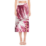 Red Cabbage Leaves Print Side Slit Midi Skirt