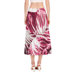 Red Cabbage Leaves Print Side Slit Midi Skirt