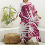 Red Cabbage Leaves Print Silk V-Neck Kaftan Dress