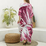 Red Cabbage Leaves Print Silk V-Neck Kaftan Dress