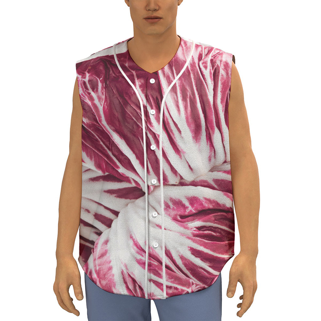 Red Cabbage Leaves Print Sleeveless Baseball Jersey