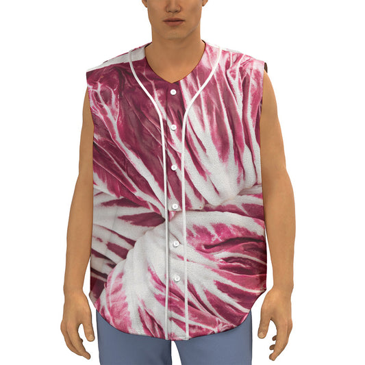 Red Cabbage Leaves Print Sleeveless Baseball Jersey
