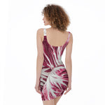 Red Cabbage Leaves Print Sleeveless Bodycon Dress