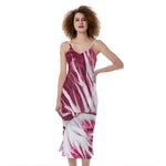 Red Cabbage Leaves Print Slim Fit Midi Cami Dress