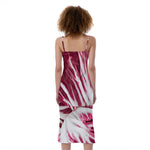 Red Cabbage Leaves Print Slim Fit Midi Cami Dress