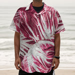 Red Cabbage Leaves Print Textured Short Sleeve Shirt