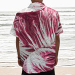 Red Cabbage Leaves Print Textured Short Sleeve Shirt
