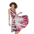 Red Cabbage Leaves Print Sleeveless Knee Length Dress