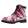 Red Cabbage Leaves Print Padded Collar Lace Up Boots
