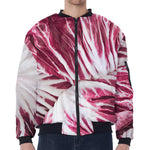 Red Cabbage Leaves Print Zip Sleeve Bomber Jacket