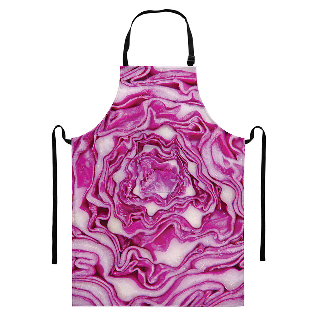 Red Cabbage Print Bib Apron With Pocket