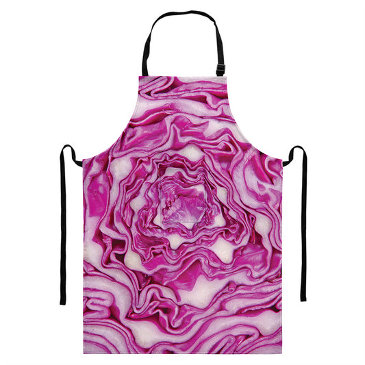Red Cabbage Print Bib Apron With Pocket