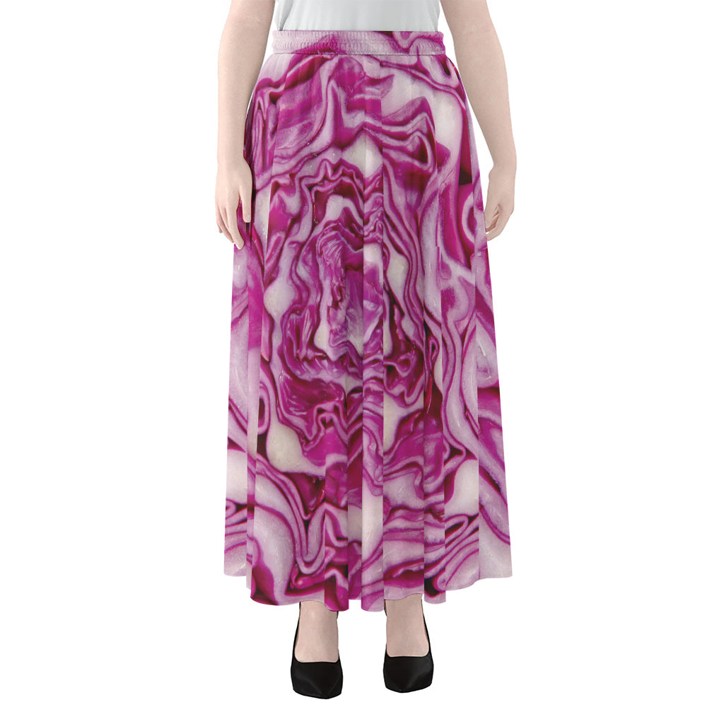 Red Cabbage Print Chiffon Maxi Skirt