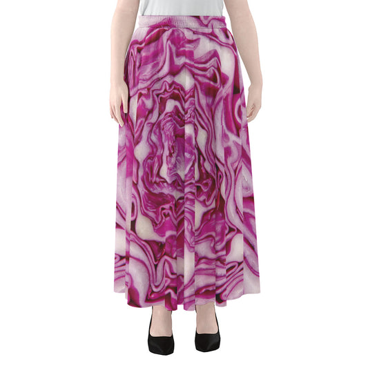 Red Cabbage Print Chiffon Maxi Skirt