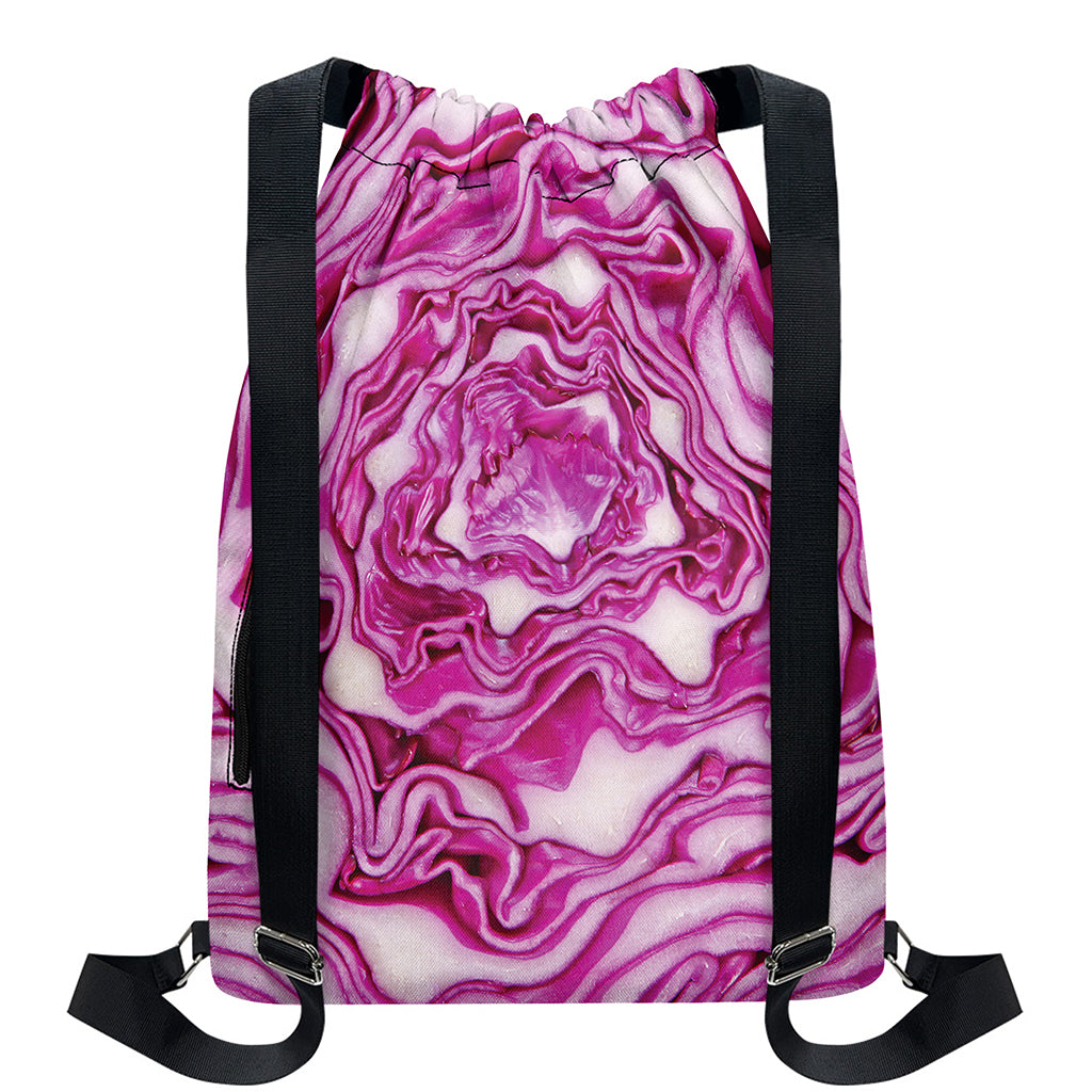 Red Cabbage Print Drawstring Backpack