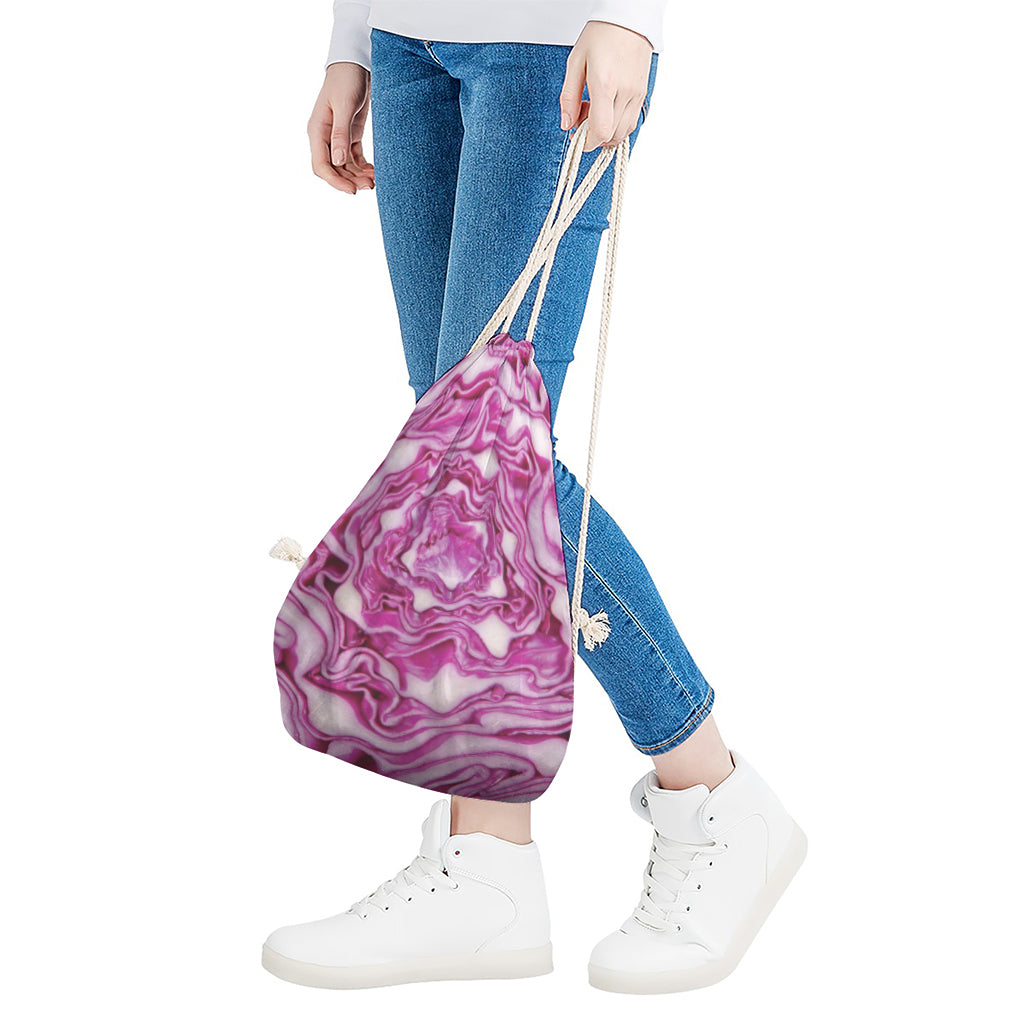 Red Cabbage Print Drawstring Bag