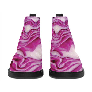 Red Cabbage Print Flat Ankle Boots