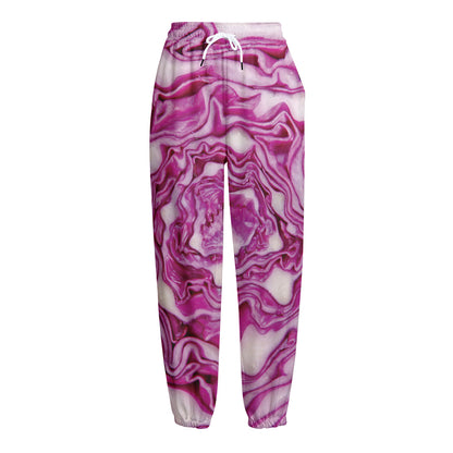 Red Cabbage Print Fleece Lined Knit Pants