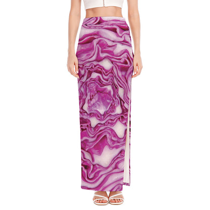 Red Cabbage Print High Slit Maxi Skirt