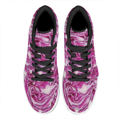 Red Cabbage Print High Top Leather Sneakers