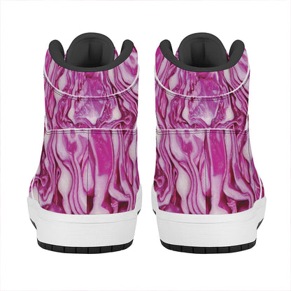 Red Cabbage Print High Top Leather Sneakers
