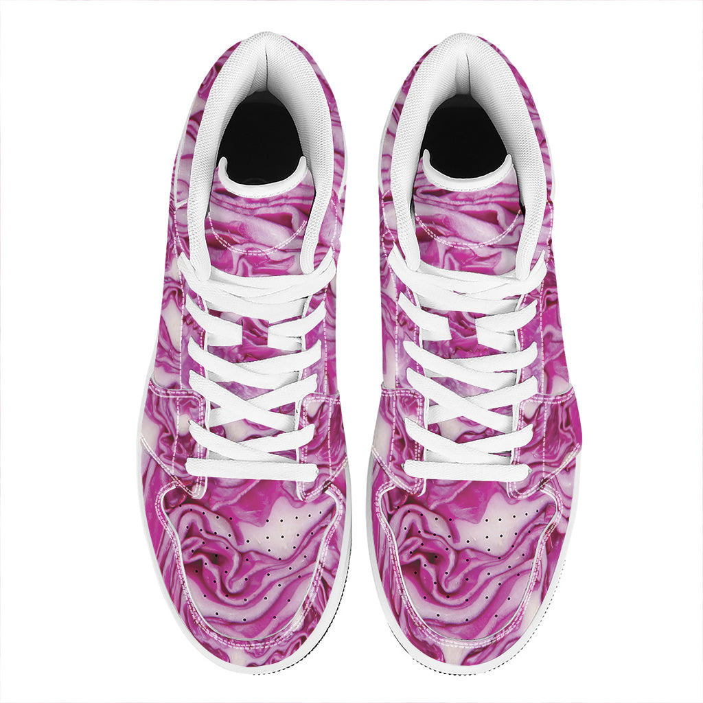 Red Cabbage Print High Top Leather Sneakers