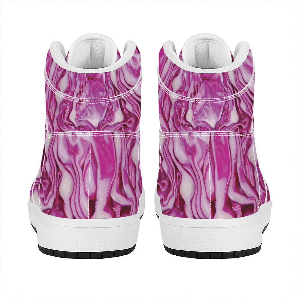 Red Cabbage Print High Top Leather Sneakers
