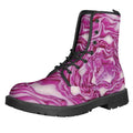 Red Cabbage Print Lace-Up Boots
