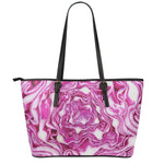 Red Cabbage Print Leather Tote Bag