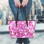 Red Cabbage Print Leather Tote Bag