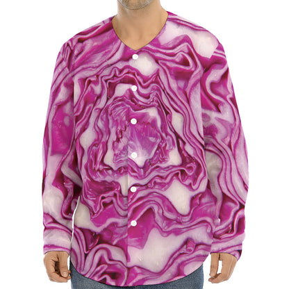 Red Cabbage Print Long Sleeve Baseball Jersey